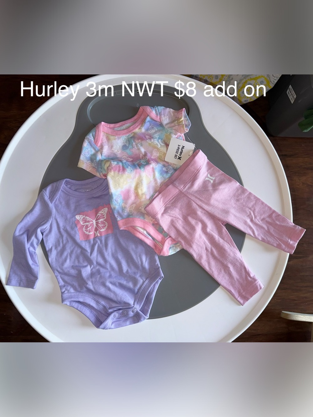 Hurley Pastel Butterfly & Tie Dye Baby 3-Piece Set - Pink, Lavender, Multicolor